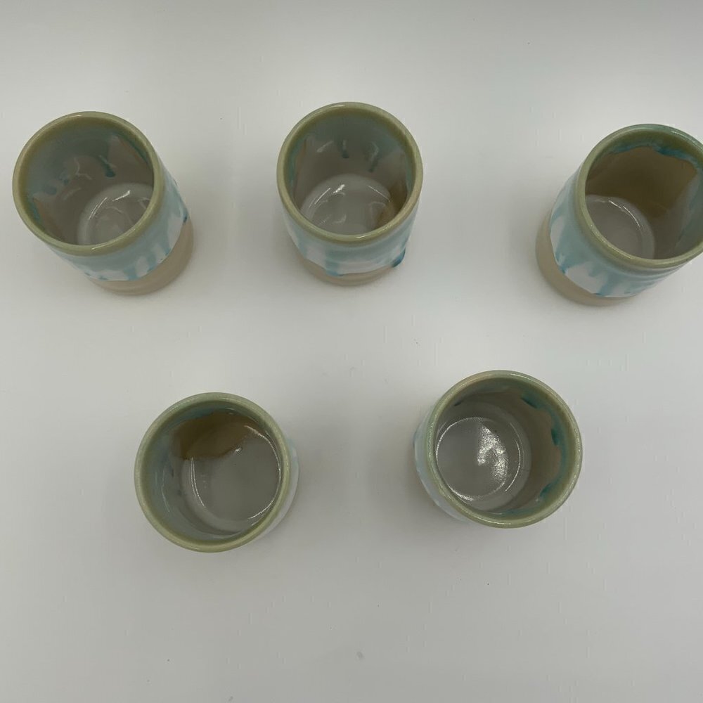 Set of 5 Mino Ware Japan Pottery Yunomi Chawan Teacups Frost White/Glacier Blue - Picture 4 of 12